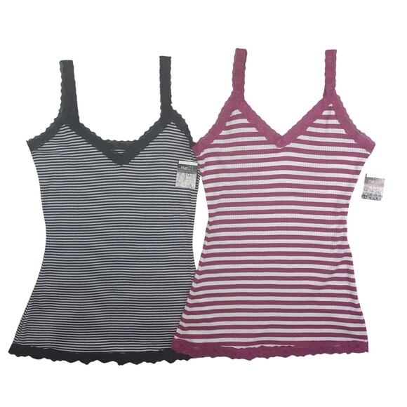 Vintage Y2K Rue21 Lace Trim Tank Top Lot Women XL Black Pink Ribbed Elena Bella - Picture 1 of 14